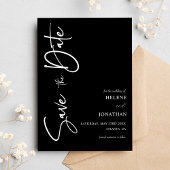 Schwarze Minimalistische Kalligrafie-Hochzeit Save The Date