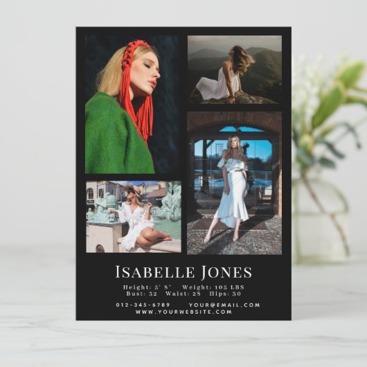 Schwarze Minimalistische Modell Actor 4 Foto Comp  (Stehend Vorderseite)