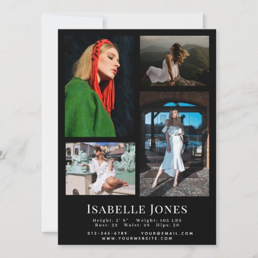 Schwarze Minimalistische Modell Actor 4 Foto Comp  (Vorderseite)