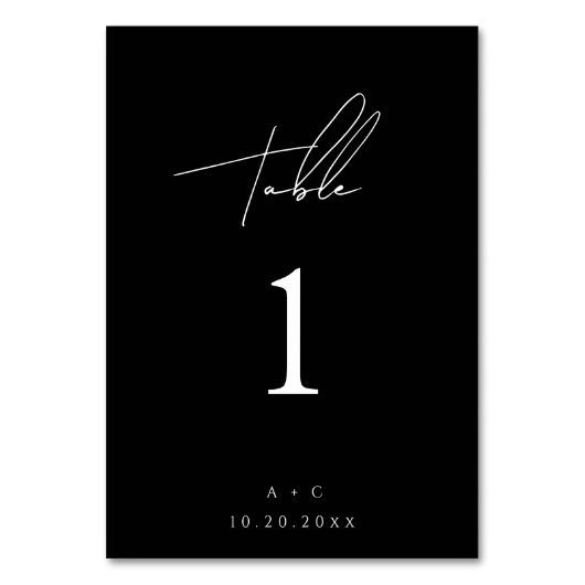 Schwarze Minimalistische moderne Zahlenverdeckkart Tischnummer (Rückseite)