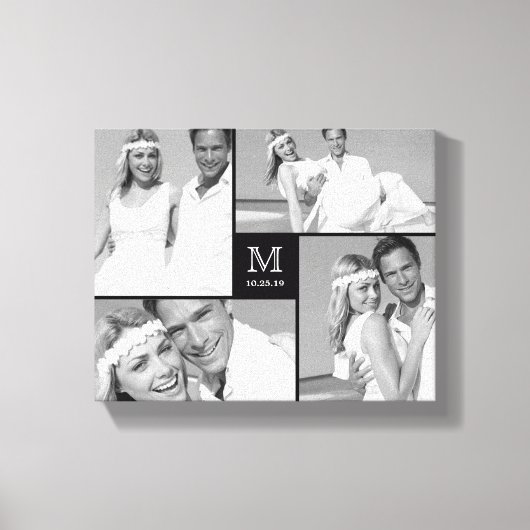 Schwarze Minimalistische Monogramm Hochzeit 4 Foto Leinwanddruck (Vorderseite)