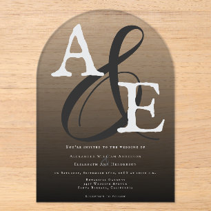 Schwarze Minimalistische Monogramm-Hochzeit Acryleinladungen