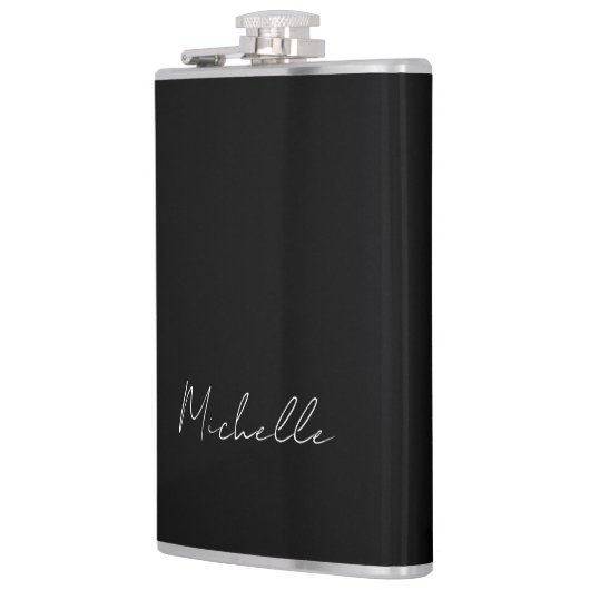 Schwarze Minimalistische Schlichte Moderne Bezeich Flachmann (Links)