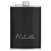 Schwarze Minimalistische Schlichte Moderne Bezeich Flachmann (Vorderseite)