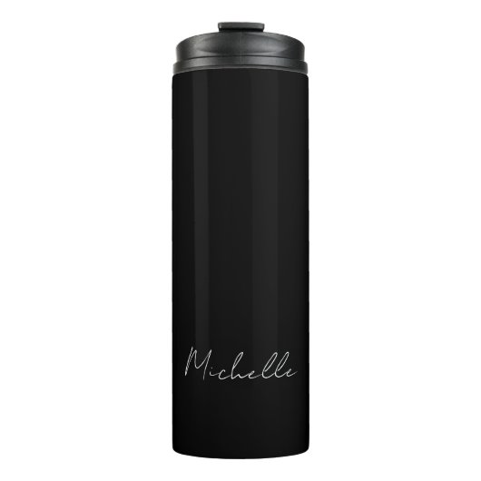 Schwarze Minimalistische Schlichte Moderne Bezeich Thermosbecher (Vorderseite)