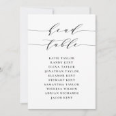 Schwarze minimalistische Schrift-Head-Tischkarte (Vorderseite)