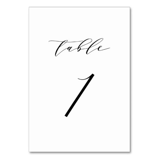 Schwarze Minimalistische Script-Hochzeitkarte für Tischnummer (Rückseite)
