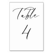 Schwarze Minimalistische Script-Hochzeitkarte für  Tischnummer (Vorderseite)
