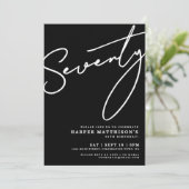 Schwarze Minimalistische Siebzigster 70. Geburtsta Einladung (Stehend Vorderseite)