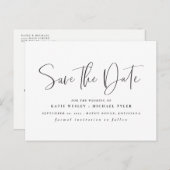 Schwarze Minimaltypografie Save the Date Ankündigungspostkarte (Vorne/Hinten)