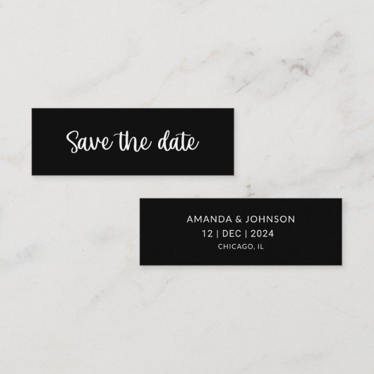Schwarze MinimalWedding Save the Date Lesezeichen  Mini Visitenkarte (Vorne/Hinten)