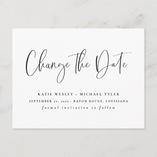 Schwarze Minimalwerte ändern die Datumsangaben Ankündigungspostkarte (Vorderseite)