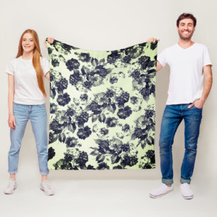 Schwarze Mintgrüne Vintage-Rosen Floral Fleecedecke