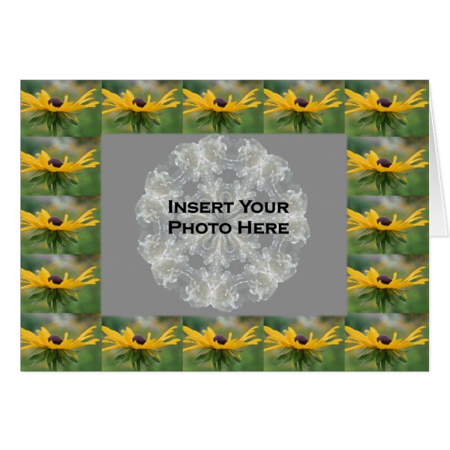 Schwarze Mit Augen Susan Floral Border Foto Card (Vorderseite (Horizontal))
