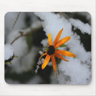 schwarze mit Augen Susan im ersten Schnee Mousepad