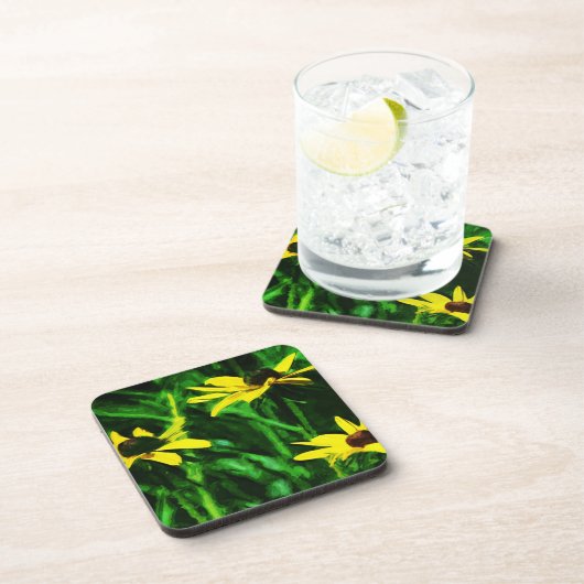 Schwarze Mit Augen Susan-Wildblumen Abstrakt Getränkeuntersetzer (Rechte Seite)