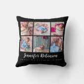 Schwarze Mit Monogramm Birth Stat Schwarze FotoCol Kissen (Rückseite)