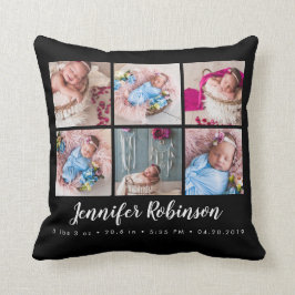 Schwarze Mit Monogramm Birth Stat Schwarze FotoCol Kissen