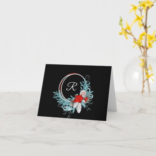 Schwarze mit Monogramm Karte (Gelbe Blume)