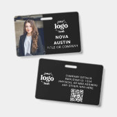 Schwarze Mitarbeiter-Foto-ID mit QR-Code Firmenlog Ausweis (Vorder- & Rückseite)