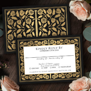 Schwarze mittelalterliche goldene Schwert königlic RSVP Karte
