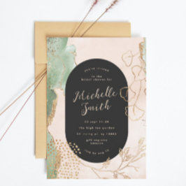 Schwarze Moderne Abstrakte Goldene Eukalyptus Grün Einladung