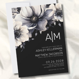 Schwarze moderne Blumenhochzeit Einladung