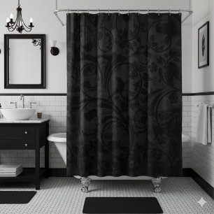 Schwarze, moderne BlumenVelvet Duschvorhang