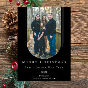 Schwarze, moderne Boho Arch Holiday Fotokarte Feiertagskarte