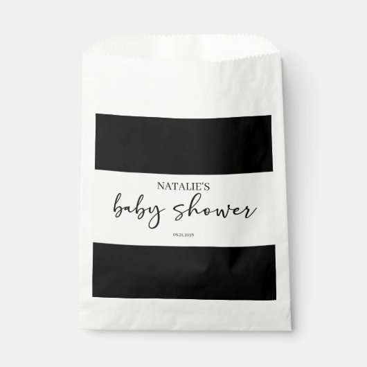 Schwarze moderne einfache Skript-Baby-Party Geschenktütchen (Vorderseite)