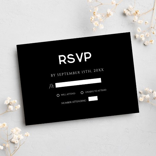 Schwarze Moderne Elegante RSVP Karte