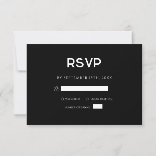 Schwarze Moderne Elegante RSVP Karte (Vorderseite)
