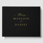Schwarze Moderne, elegante Script Classic Wedding Gästebuch (Vorderseite)