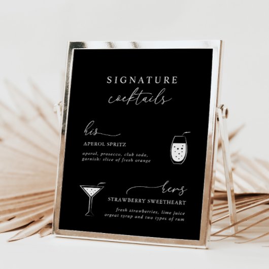 Schwarze Moderne Elegante Signature Cocktails Sign