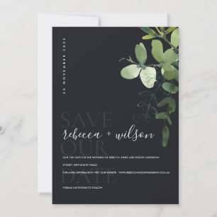 SCHWARZE MODERNE GRÜNE EUCALYPTUS FOLIAGE WATERCOL SAVE THE DATE