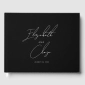 Schwarze moderne Kalligrafie Stilvolle Namen Hochz Gästebuch (Vorderseite)