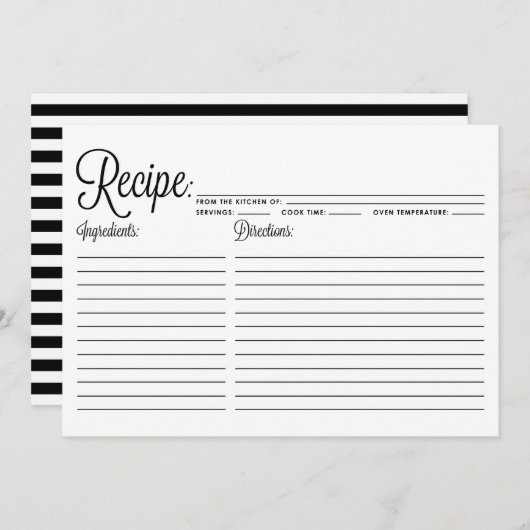 Schwarze, moderne Kalligrafie-Streifenrezeptur (Vorne/Hinten)