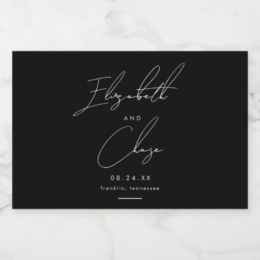 Schwarze, moderne kalligraphische Namen Stilvolle Schaumweinetikett (Einzelnes Label)