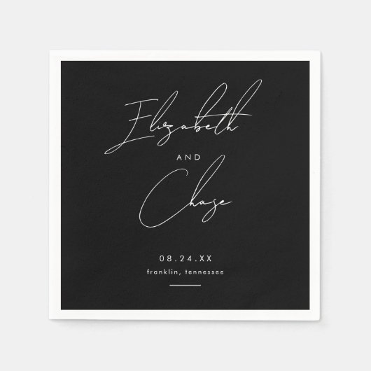 Schwarze, moderne kalligraphische Namen Stilvolle Serviette (Vorderseite)