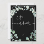 Schwarze, moderne, minimalistische Eukalyptus-Hoch Einladung (Rückseite)