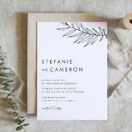 Schwarze moderne Minimalistische Foliage Hochzeit Einladung