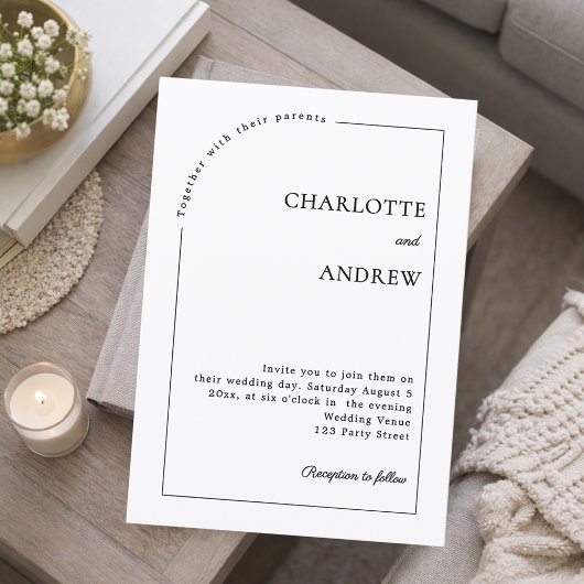 Schwarze moderne minimalistische Hochzeit Einladung