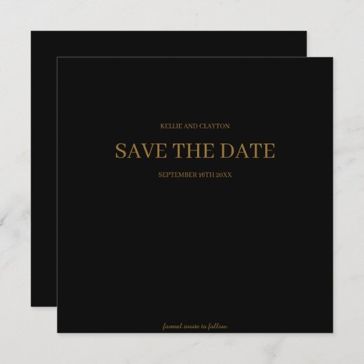 Schwarze, moderne Minimalistische Hochzeit rettet Save The Date (Vorne/Hinten)