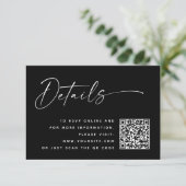 Schwarze, moderne Minimalistische Hochzeitdetails  Begleitkarte (Stehend Vorderseite)