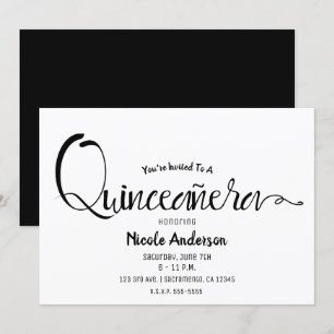 Schwarze moderne minimalistische Quinceañera Quinc Einladung