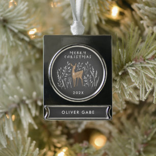 Schwarze moderne Rentiere botanische delikate eleg Banner-Ornament Silber