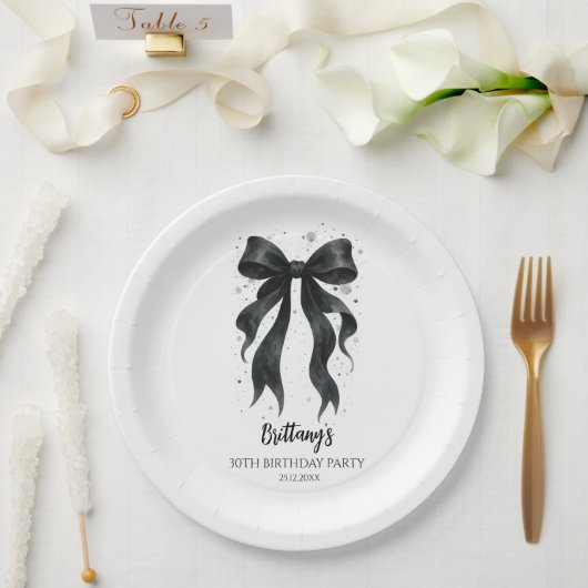 Schwarze moderne Schleife zum 30. Geburtstag Pappteller (Hochzeit)