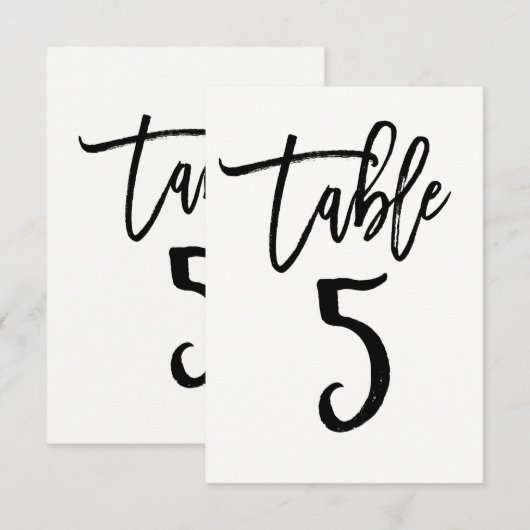 Schwarze moderne Schriftart-Tischnummer 5 Einladung (Vorne/Hinten)