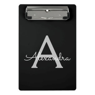 Schwarze moderne Schriftzug-Monogramm-Name Damen Mini Klemmbrett