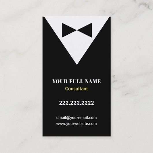 Schwarze moderne Smokings-Visitenkarten Visitenkarte (Vorderseite)